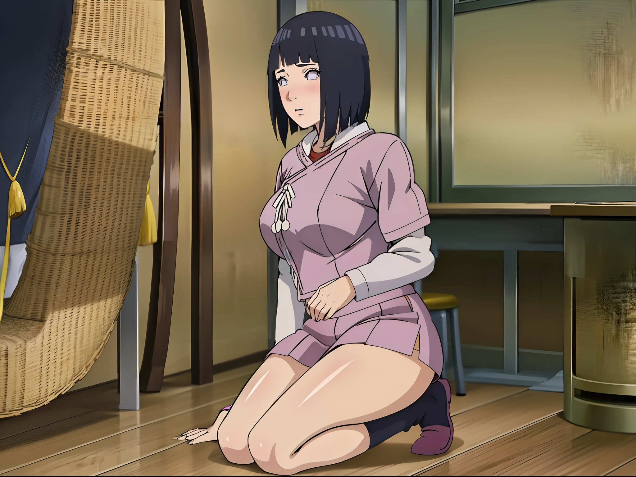 Hinata, (Milf), white panty, spreading legs, feet up