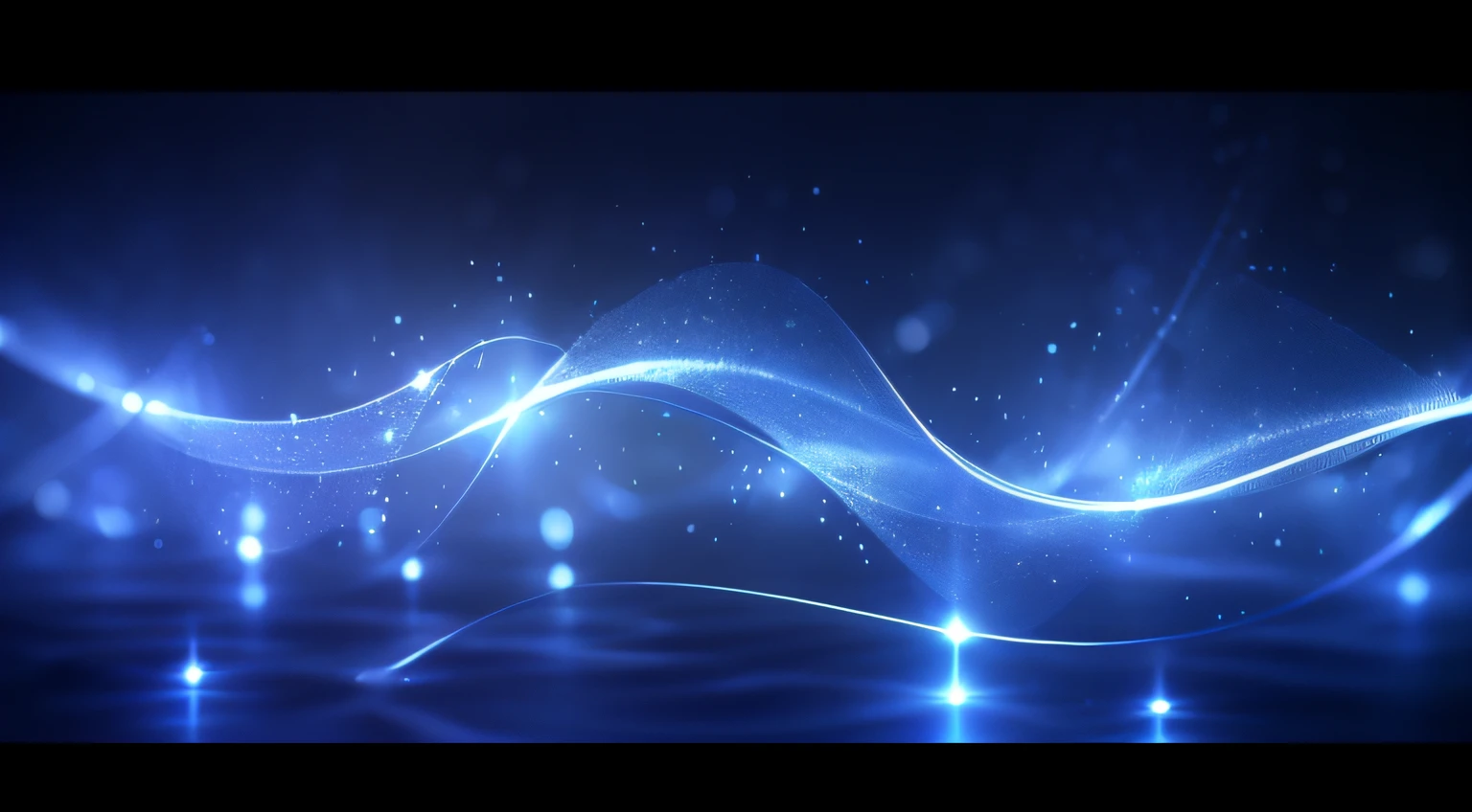 Close-up of blue waves，There are lights on a dark background, particle waves, lightwave, waves and particles, wave of water particles, Particle light, glowing tiny blue lines, Glowing background lighting, electric aura with particles, particle illumination, ambient light background, Light particles, Cool background, soft blue light, glow wave, infinite quantum waves, Glowing particles