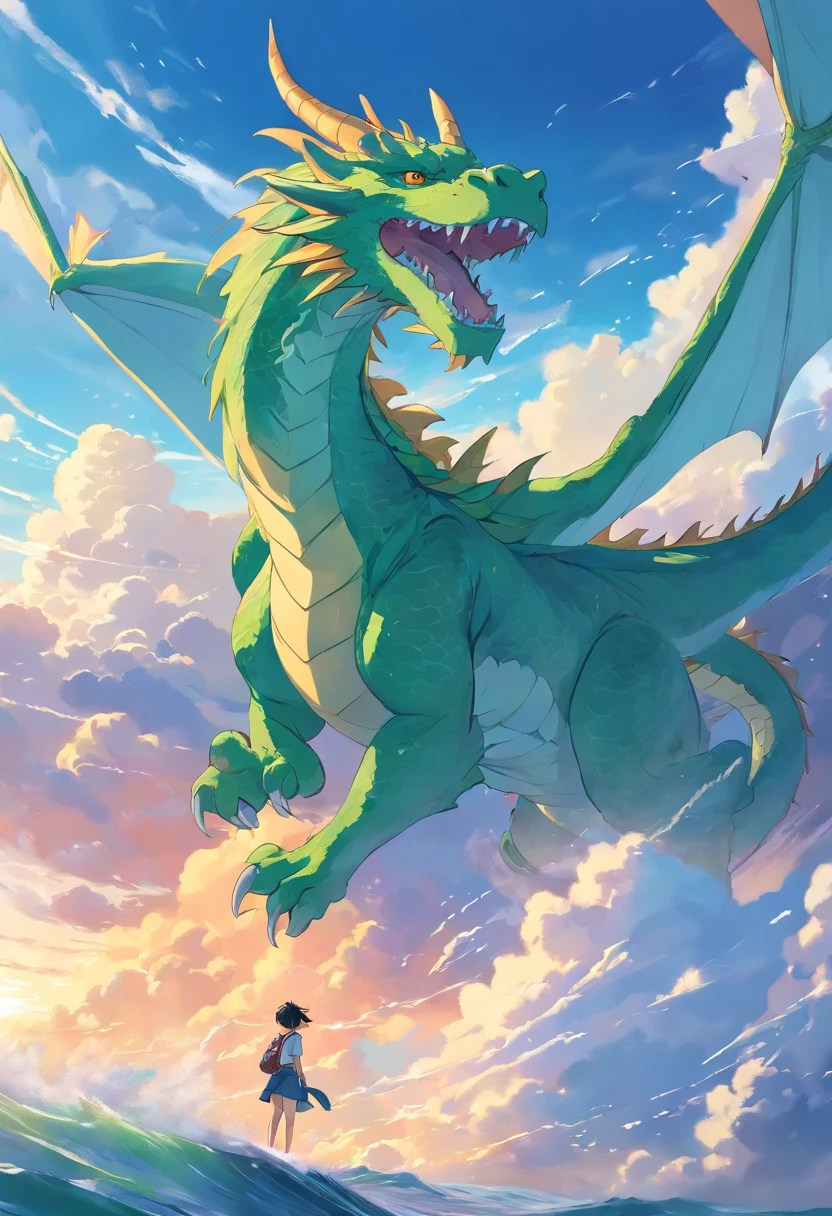 Draw four dragons,National tide wind,Shuttling through the clouds,Realistic style