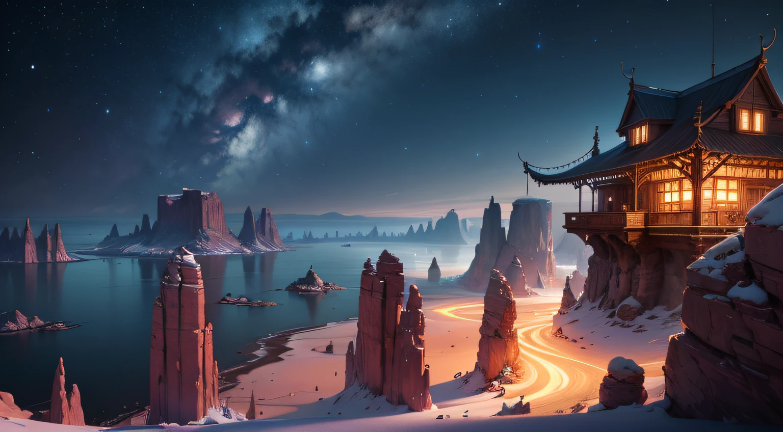 Very good 8KCG wallpapers, very fine 8K CG wallpaper, Dolsan, gorgeou, rock formations, superb view, night scene