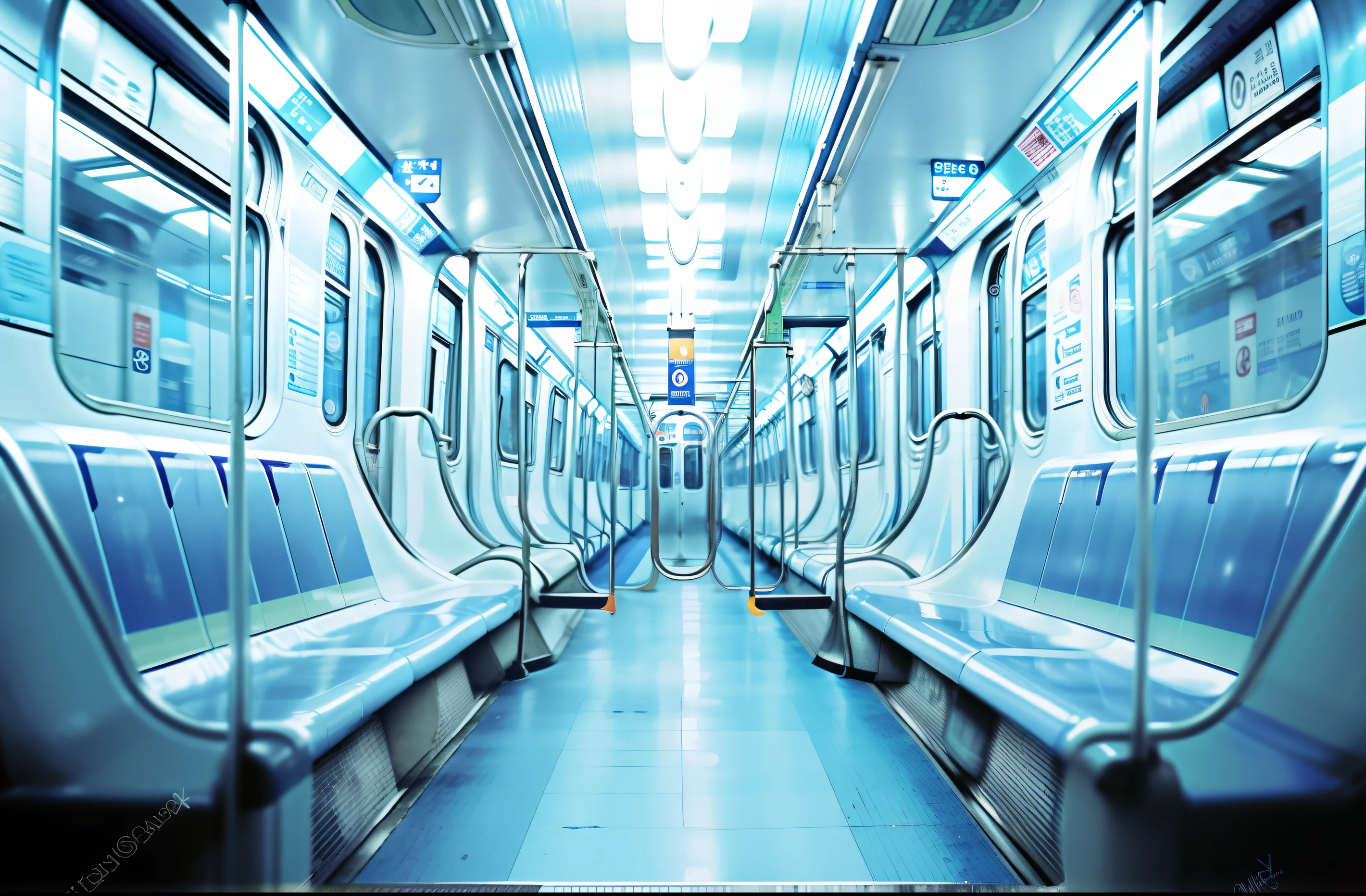a view of a subway car with empty seats and a blue light, inside of a metro train, inside the train, underground metro, underground scene, inside an underwater train, in a subway, train, underground, the scary empty liminal spaces, sat down in train aile, subways, moscow metro, platform, cyberpunk elevated train, transparent background, underground!!!!