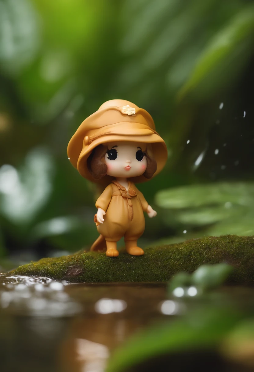 a cute miniature toy, blind box, pop mart design,
full body, front view, tropical rain forest with lakes background,
low purity tone, brightness, 8k, unreal engine, ultra detailed,
photo realistic, depth of field f2.8, macro photography, studio lightingy
