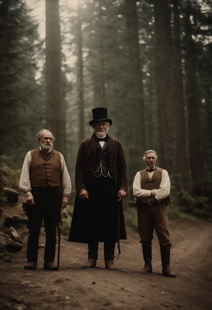 An old leaked photo of a 30-foot giant standing next to three people. The photo was taken in 1818