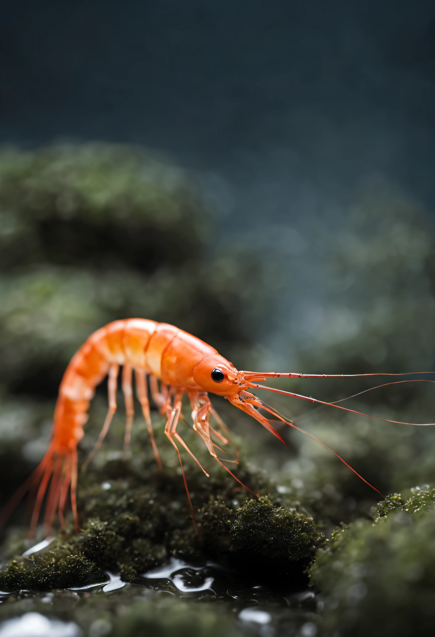 Close-up of a shrimp with a long tail, prawn,  shrimp, ghostshrimp, Crustacean, on clear background