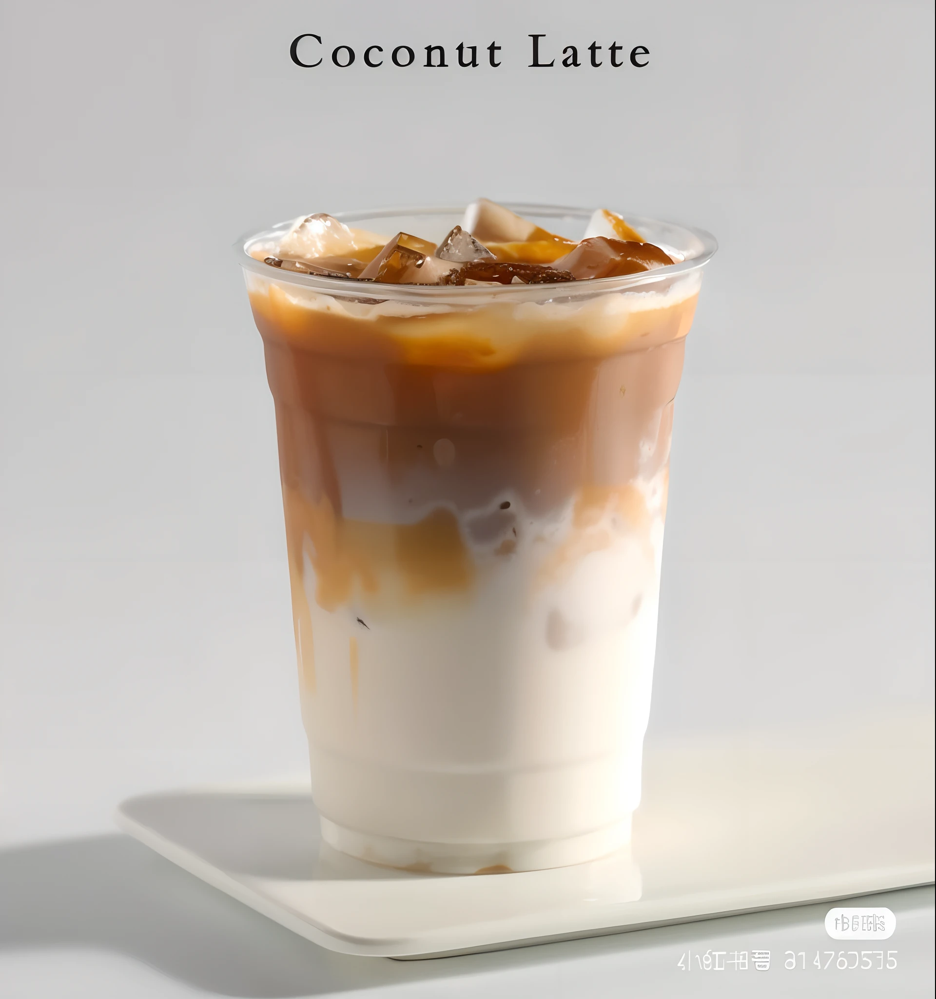 A cup of coffee on a round plate, Latte, ice coffee, cold brew coffee ), caramel, 4l, milk, soey milk, F 1.8, latte art, cold drink, drink, drinking straw,high quality food photography, Green background,Nikon 50mmF1.8