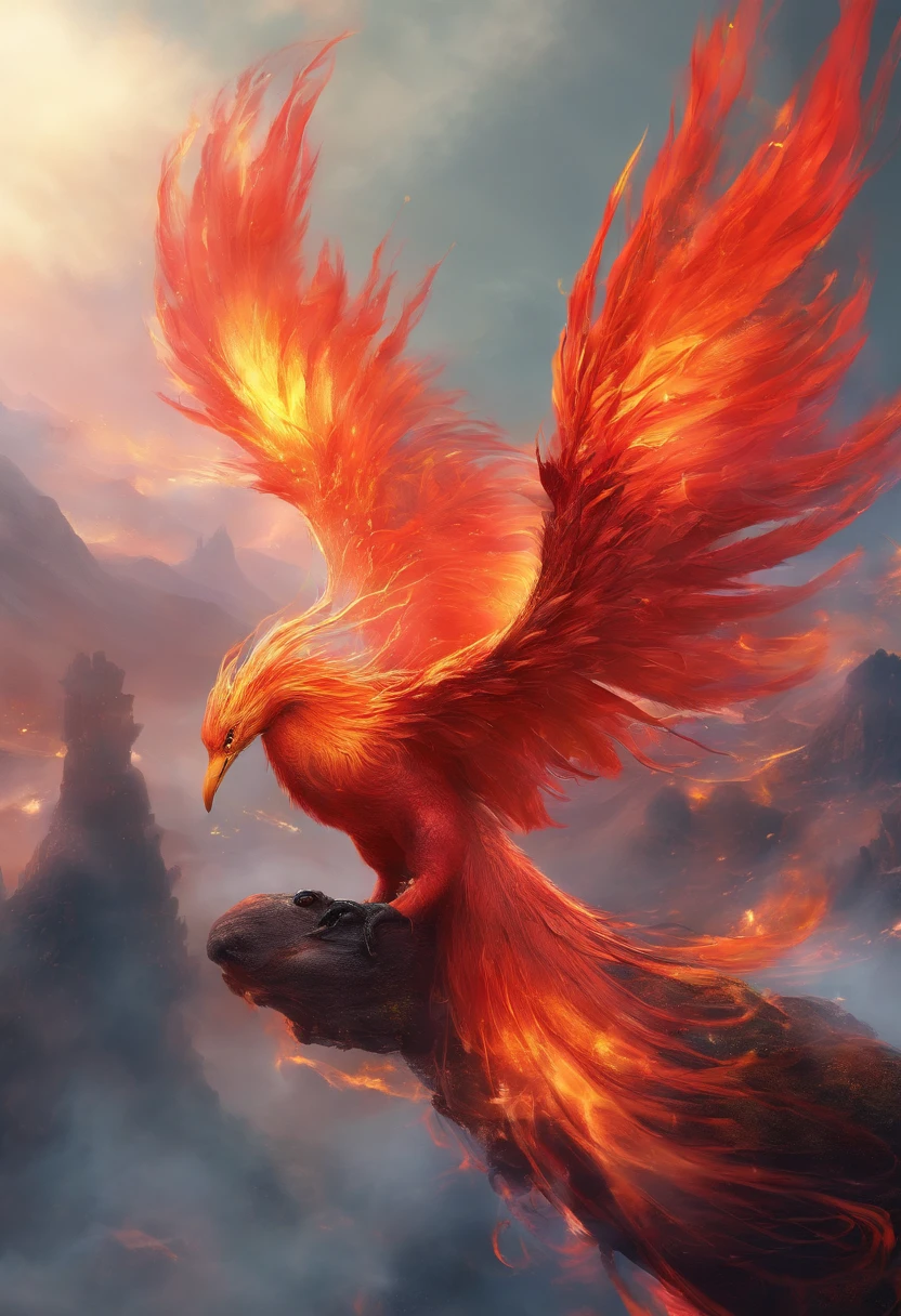 Flaming Firebird，Cracked earth，the detail，super-fine，Ultra photo realsisim，Hyper-realistic，Works of masters，8K wind resolution，OC renderer，