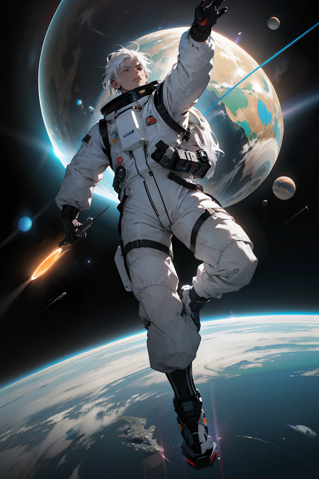 a women,Female astronauts,Astronauts in spacesuits stand on snowy surfaces,A planet in the background, astronaut in space, astronaut lost in liminal space, standing in outer space, space walk scene, amazing wallpapers, astronaut stranded on planet, girl in space, astronaut in space, astronaut on the moon, Space travelling, endless cosmos in the background, astronaut floating in space