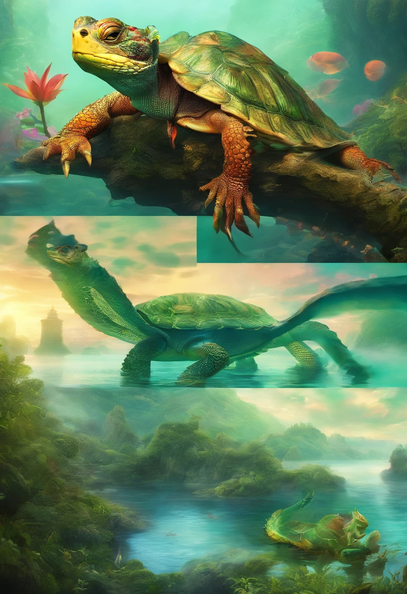 Imperial Water Dragon Turtle,Snake-tailed turtle back,the detail,super-fine,Ultra photo realsisim,Hyper-realistic,Works of masters,8K wind resolution,OC renderer,