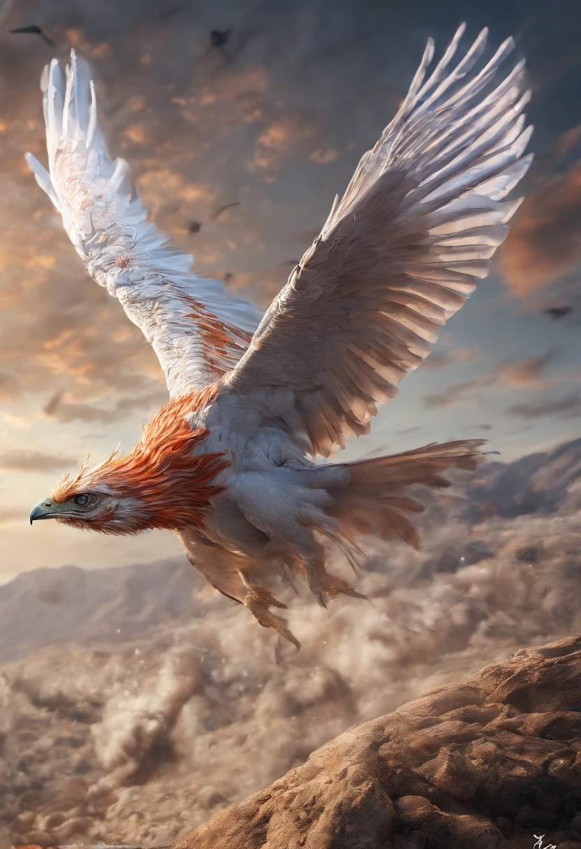 Flame Firebird,Cracked earth,the detail,super-fine,Ultra photo realsisim,Hyper-realistic,Works of masters,8K wind resolution,OC renderer,