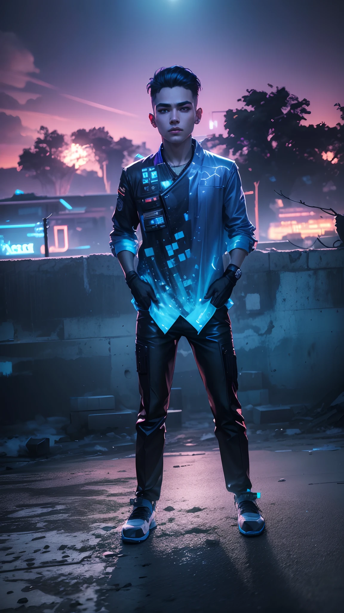 Change background cyberpunk handsome boy realistic face 8k ultra realistic