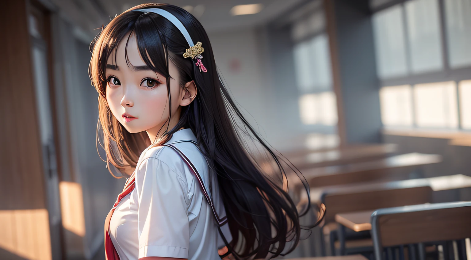 Xiaofen is a cute and beautiful girl，It's clear，Wear a secondary school uniform