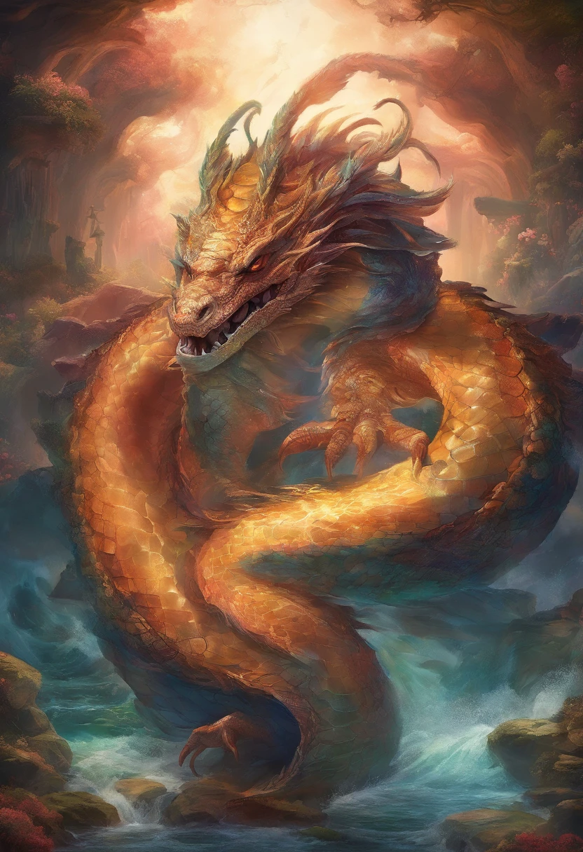 Dragon turtle，Dragon head snake tail turtle body，Stout limbs，Heavy tortoiseshell shell，Huge waves，the detail，super-fine，Ultra photo realsisim，Hyper-realistic，Works of masters，8K wind resolution，OC renderer，