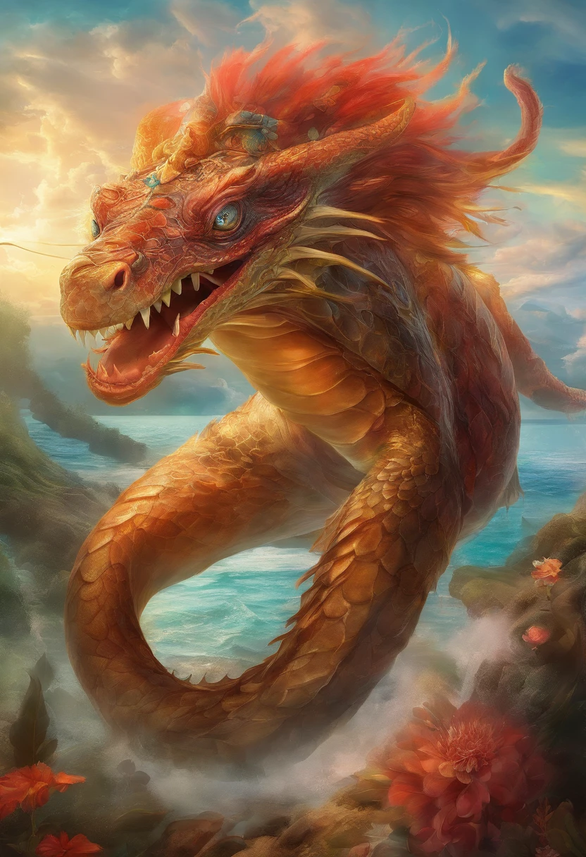 Dragon turtle,Dragon head snake tail turtle body,Stout limbs,Heavy tortoiseshell shell,Huge waves,the detail,super-fine,Ultra photo realsisim,Hyper-realistic,Works of masters,8K wind resolution,OC renderer,