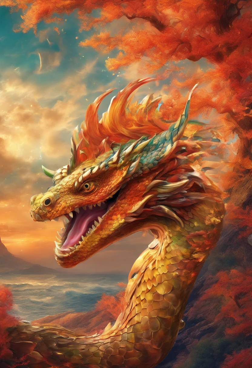 Dragon turtle,Dragon head snake tail turtle body,Stout limbs,Heavy tortoiseshell shell,Huge waves,the detail,super-fine,Ultra photo realsisim,Hyper-realistic,Works of masters,8K wind resolution,OC renderer,