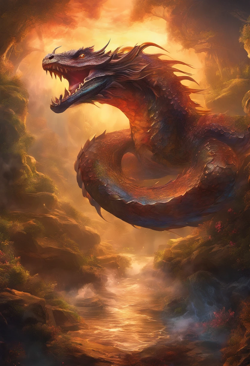 Dragon turtle,Dragon head snake tail turtle body,Stout limbs,Heavy tortoiseshell shell,Huge waves,the detail,super-fine,Ultra photo realsisim,Hyper-realistic,Works of masters,8K wind resolution,OC renderer,