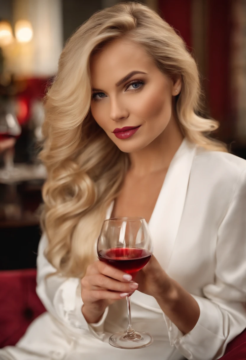 Blond drinking a glass of wine