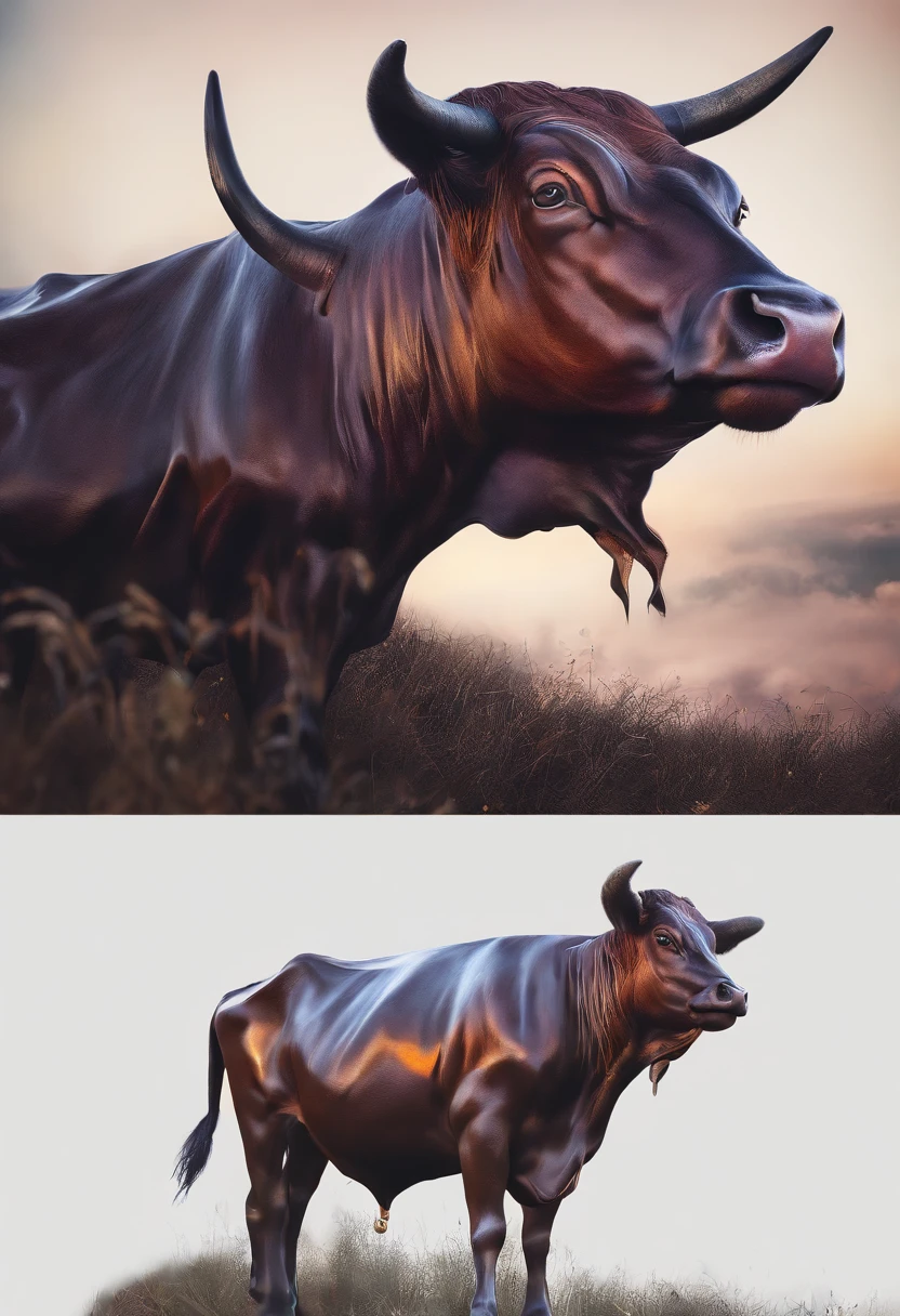 cow head，One-legged，Mouth Spitfire，moor，super-fine，Hyper-realistic，ultra - detailed，8K分辨率，OC renderer，dynamic viewing angle