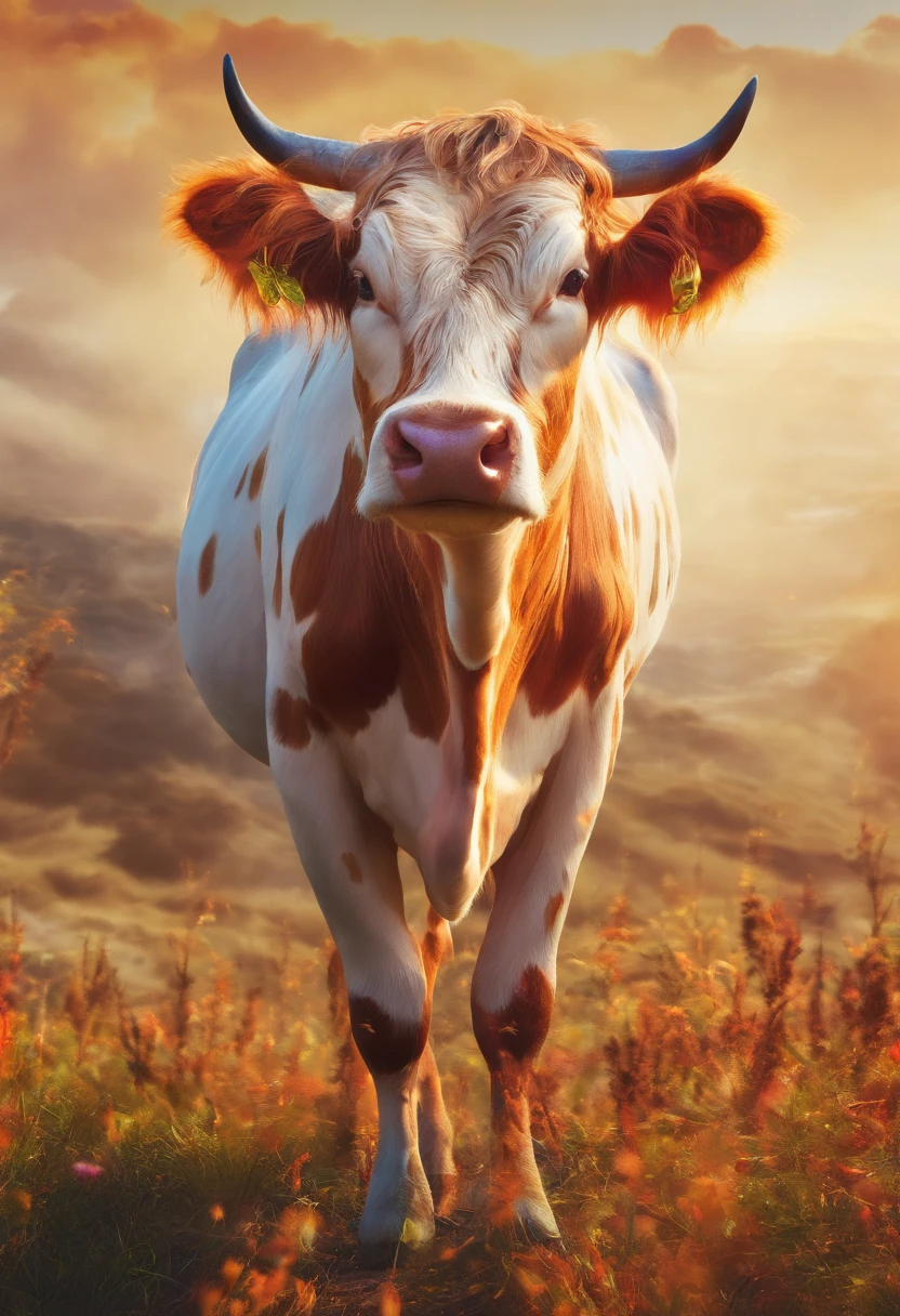 cow head，One-legged，Mouth Spitfire，moor，super-fine，Hyper-realistic，ultra - detailed，8K分辨率，OC renderer，dynamic viewing angle