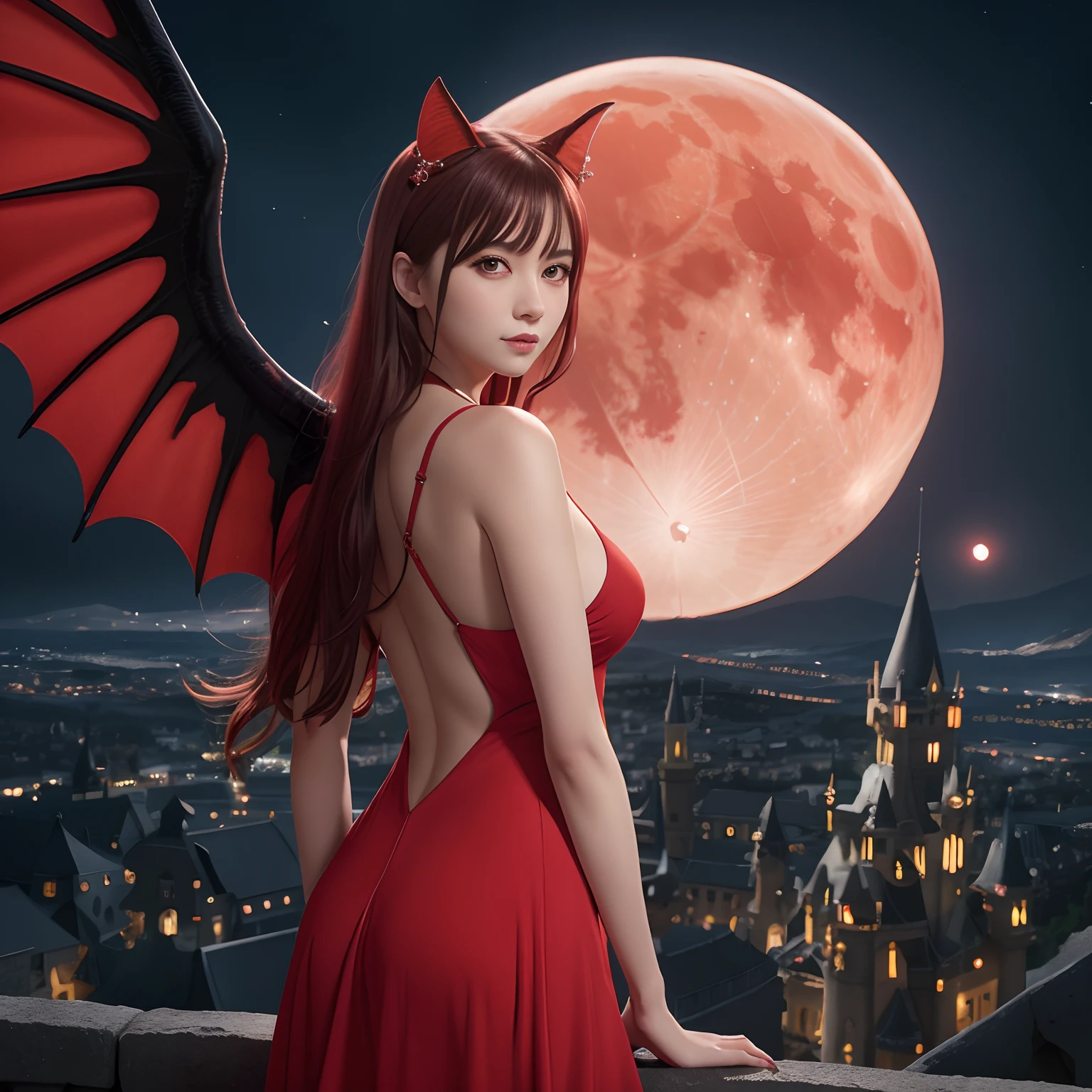 Alafed woman in red dress with red wings and full moon, succubus in tight short dress, a beautiful succubus, Succubus in sundress portrait, very sexy devil outfit, fantasy photoshoot, beautiful elegant demon queen, Succubus | Medieval, Succubus, Red Moon, lilith, Beautiful female vampire, Demon Girl, Devil Wings, fantasy character photo