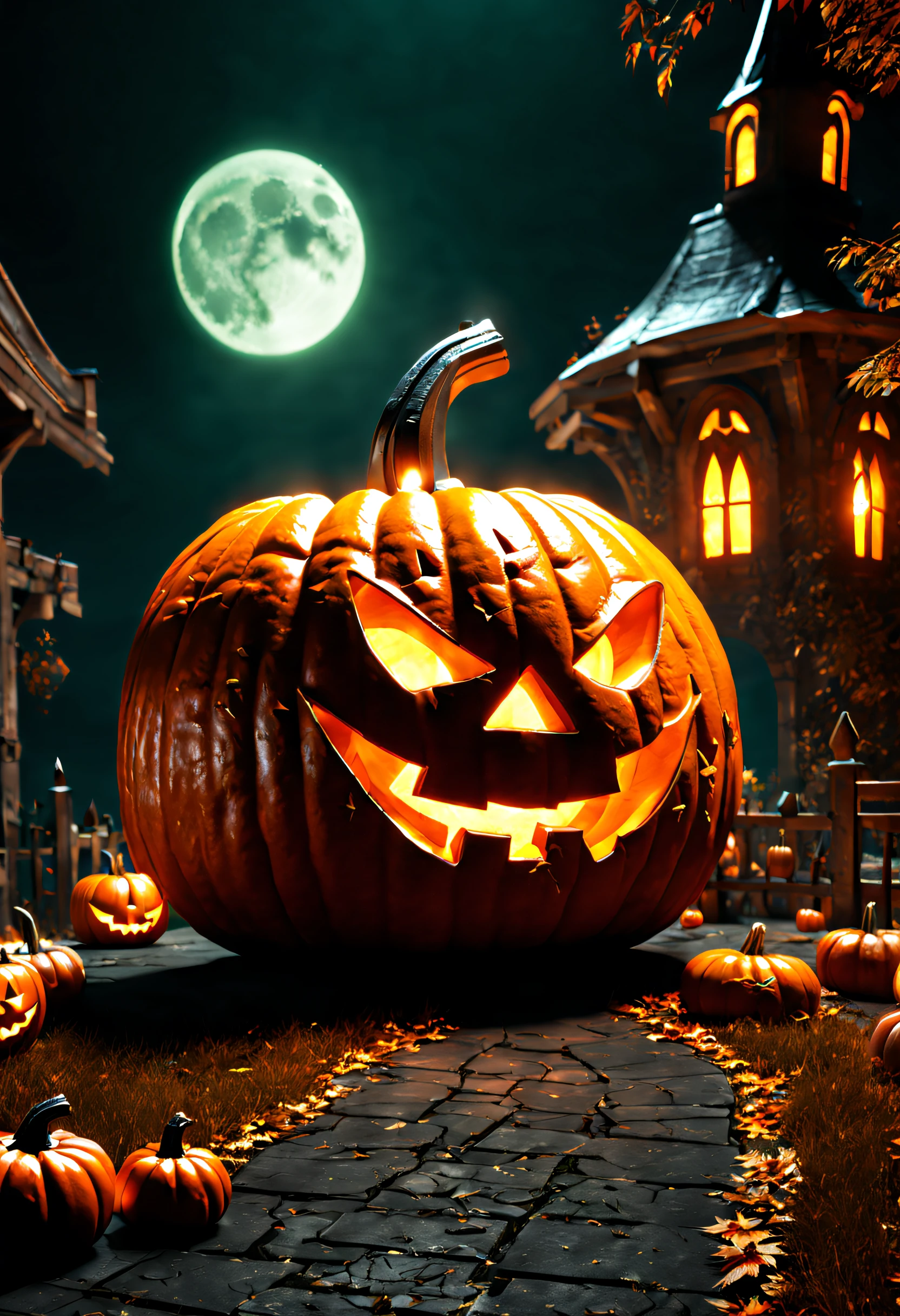 Huge Halloween pumpkin,Cinematic texture,terroral,tmasterpiece,8k
