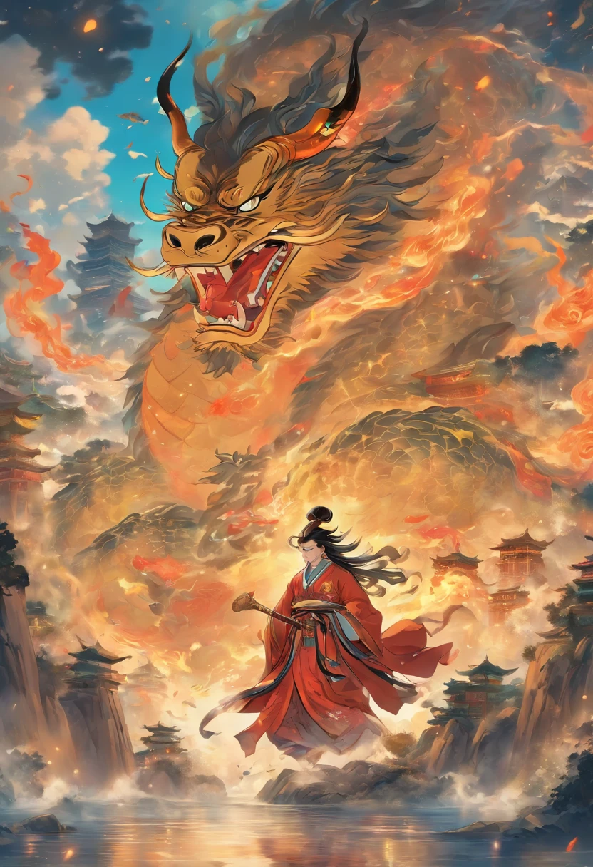 Chinese mythology,Mountain and Sea Sutra,cow head,(((One-legged))),((Spit fire in the mouth)),moor,tmasterpiece,Best picture quality,super-fine,Super magical,ultra - detailed,8K分辨率,OC renderer,dynamic viewing angle