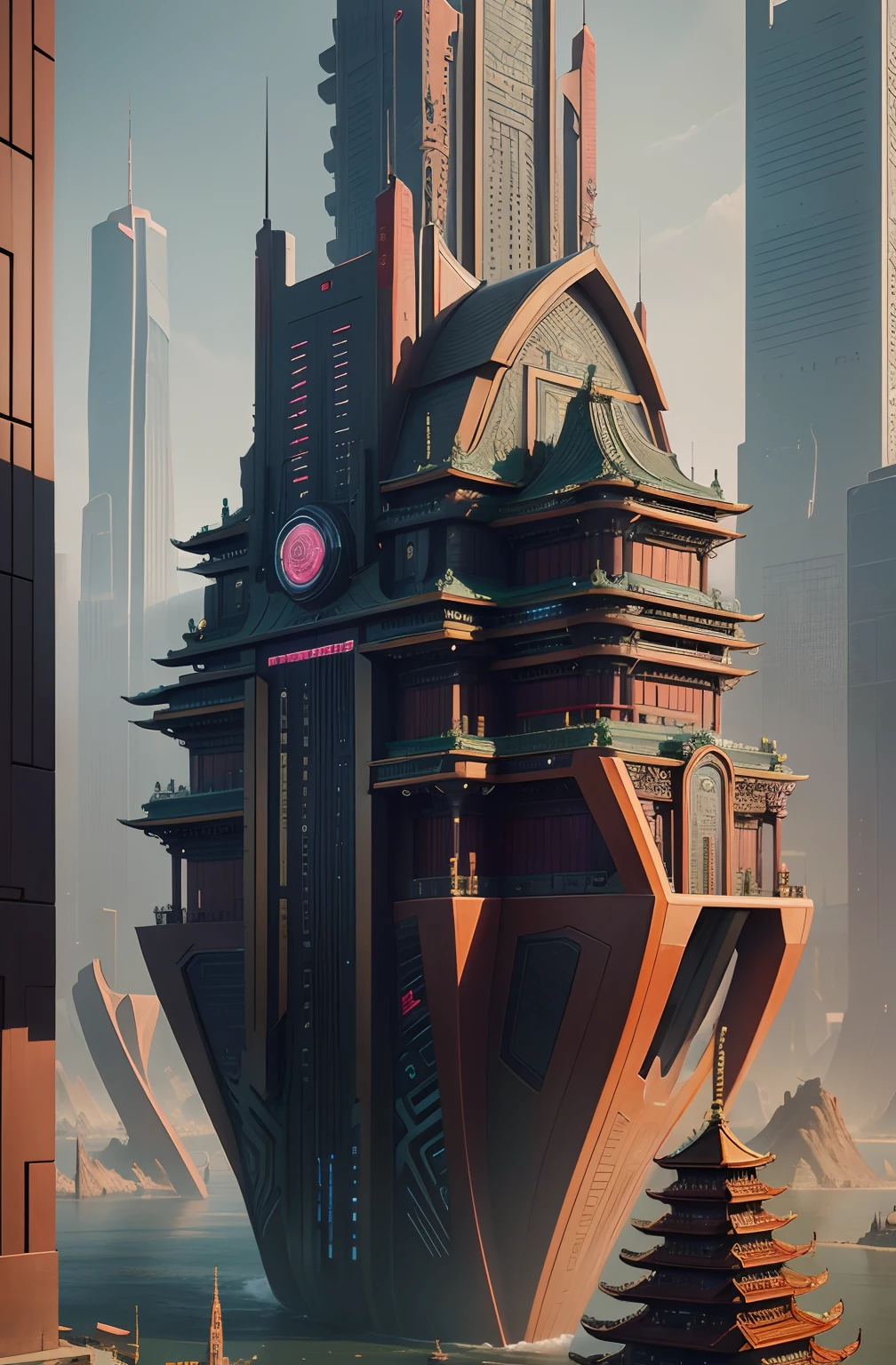 Digital future cities,china city,There are pontoons and boats in the water, huge futuristic temple city, futuristic utopian city, in fantasy sci - fi city, futuristic architectural art, Futuristic utopian architecture, futuristic architecture concept, futuristic utopian metropolis, futuristic palace, Beautiful city of the future, Utopian city, hyper-futuristic city, detailed futuristic architecture,China-style, stuning fantasy 3 d render,