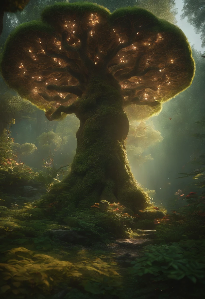 masterpiece, best quality, high quality,extremely detailed CG unity 8k wallpaper, An enchanting and dreamy scene of a fantasy forest, with towering trees, glowing mushrooms, and hidden fairy glens, creating a sense of mystique and enchantment, artstation, digital illustration, intricate, trending, pastel colors, oil paiting, award winning photography, Bokeh, Depth of Field, HDR, bloom, Chromatic Aberration ,Photorealistic,extremely detailed, trending on artstation, trending on CGsociety, Intricate, High Detail, dramatic, art by midjourney