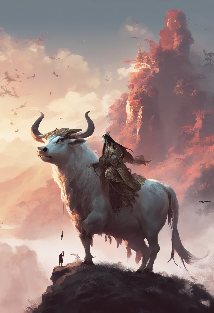 Chinese mythology,Mountain and Sea Sutra,cow head,(((One-legged))),((Spit fire in the mouth)),moor,tmasterpiece,Best picture quality,super-fine,Super magical,ultra - detailed,8K分辨率,OC renderer,dynamic viewing angle