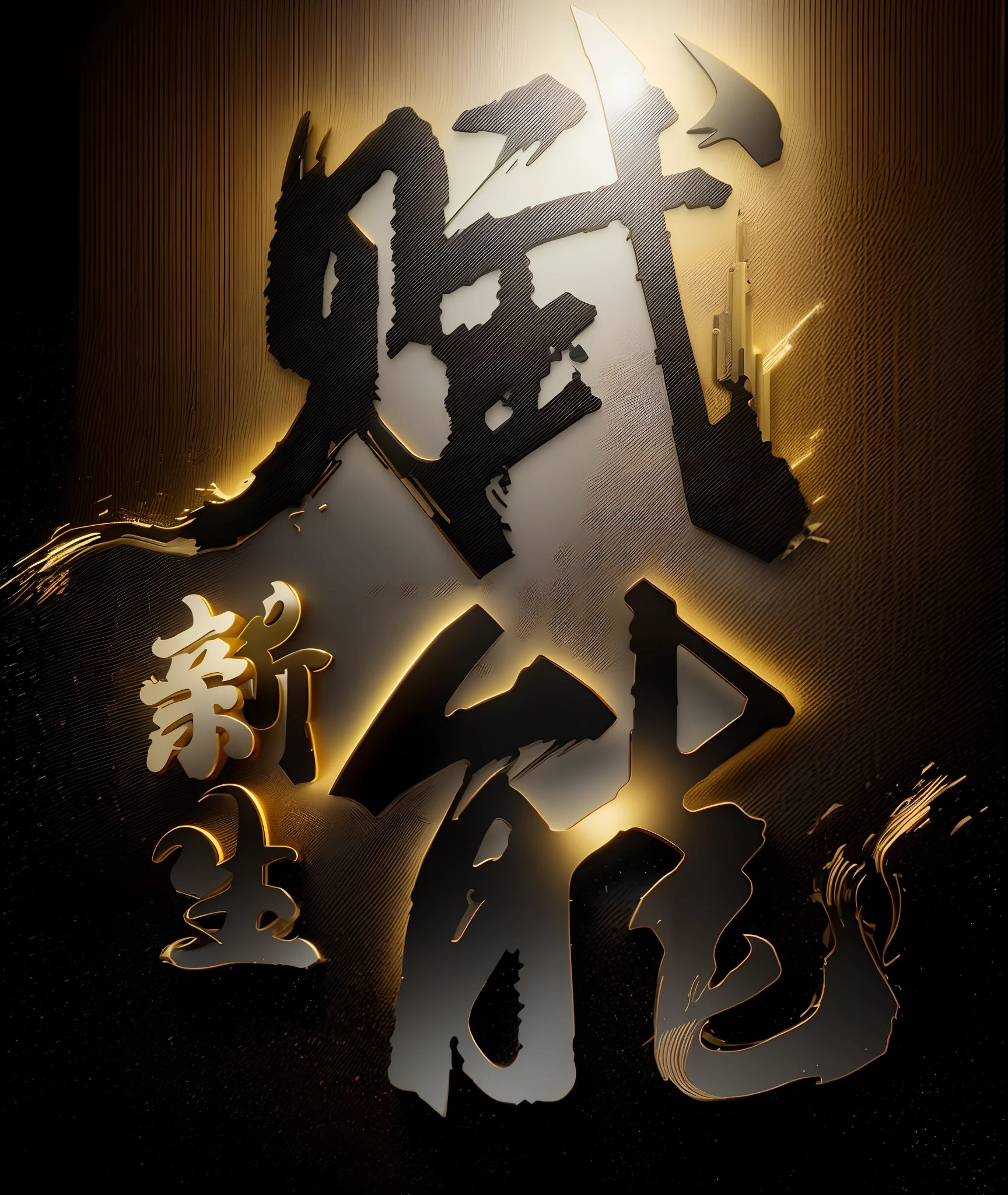 A golden,Modern on black background, International event logo display device, The style is realistic landscape, {gold, dark gray}, Minimalist style, light box, glowing lines, International style, Rendered in Cinema4D, miwa komatsu, 8K, Graphic advertising, High contrast shadows