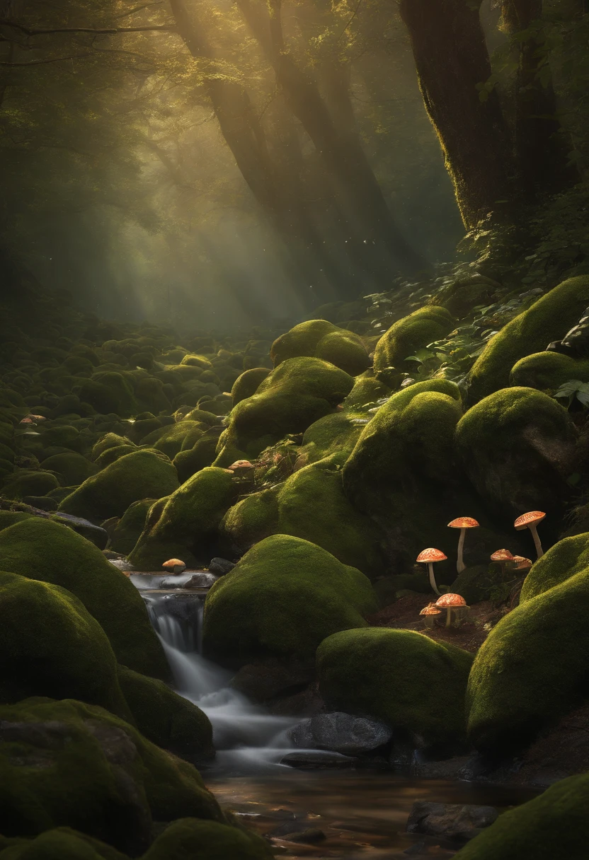 masterpiece, best quality, high quality,extremely detailed CG unity 8k wallpaper, An enchanting and dreamy scene of a fantasy forest, with towering trees, glowing mushrooms, and hidden fairy glens, creating a sense of mystique and enchantment, artstation, digital illustration, intricate, trending, pastel colors, oil paiting, award winning photography, Bokeh, Depth of Field, HDR, bloom, Chromatic Aberration ,Photorealistic,extremely detailed, trending on artstation, trending on CGsociety, Intricate, High Detail, dramatic, art by midjourney
