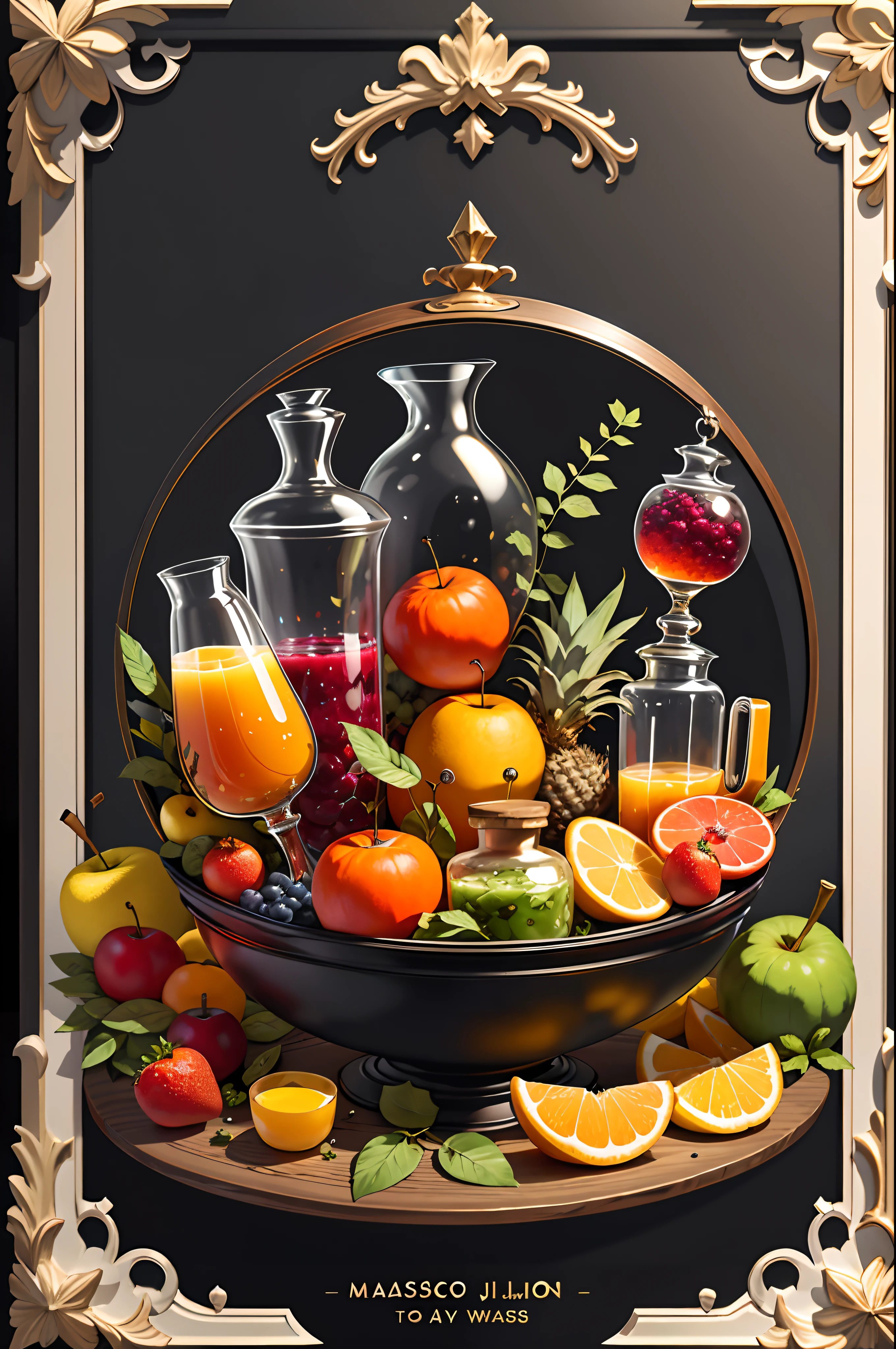 (Masterpiece: 1.2), (Best Quality: 1.2), Various types of glass sealed jars, fruits, juices, magic potions, colorful, well organized, arranged, black background, HD, Masterpiece, Super Detail, (Best Quality, High Resolution), Ultra HD, 32K, cgStation Pop