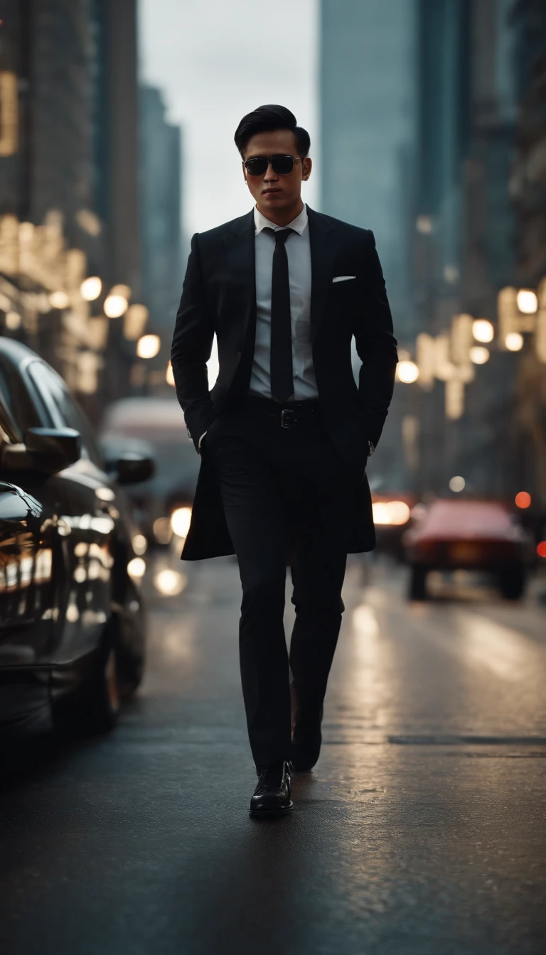 absurd resolution, high resolution, (master part: 1.4), hiperdetalhe, 1st grade, foco facial, Noite, homem maduro, pessoa de sucesso, Terno Preto, suit jacket, camisa branca, serious, cold expression, sentado em um carro de luxo (1.3)