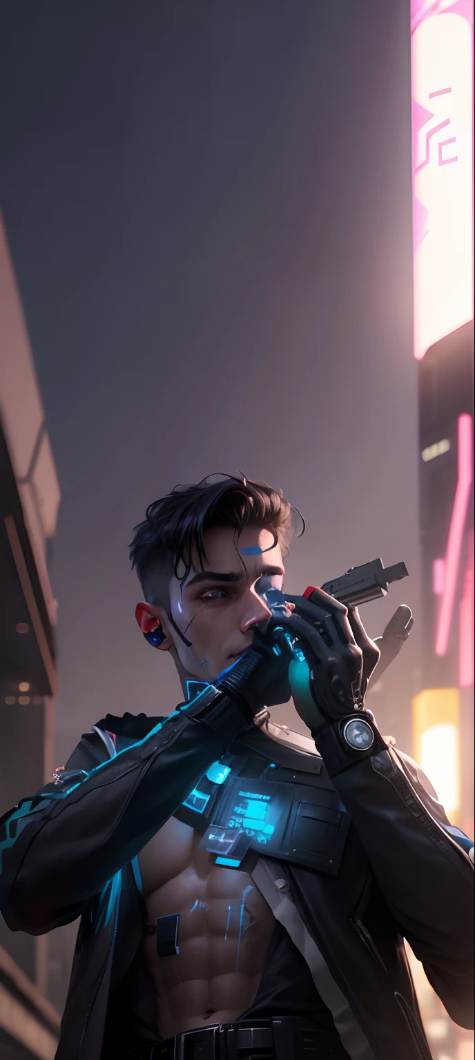 Change background cyberpunk handsome boy, realistic face, 8k, ultra realistic