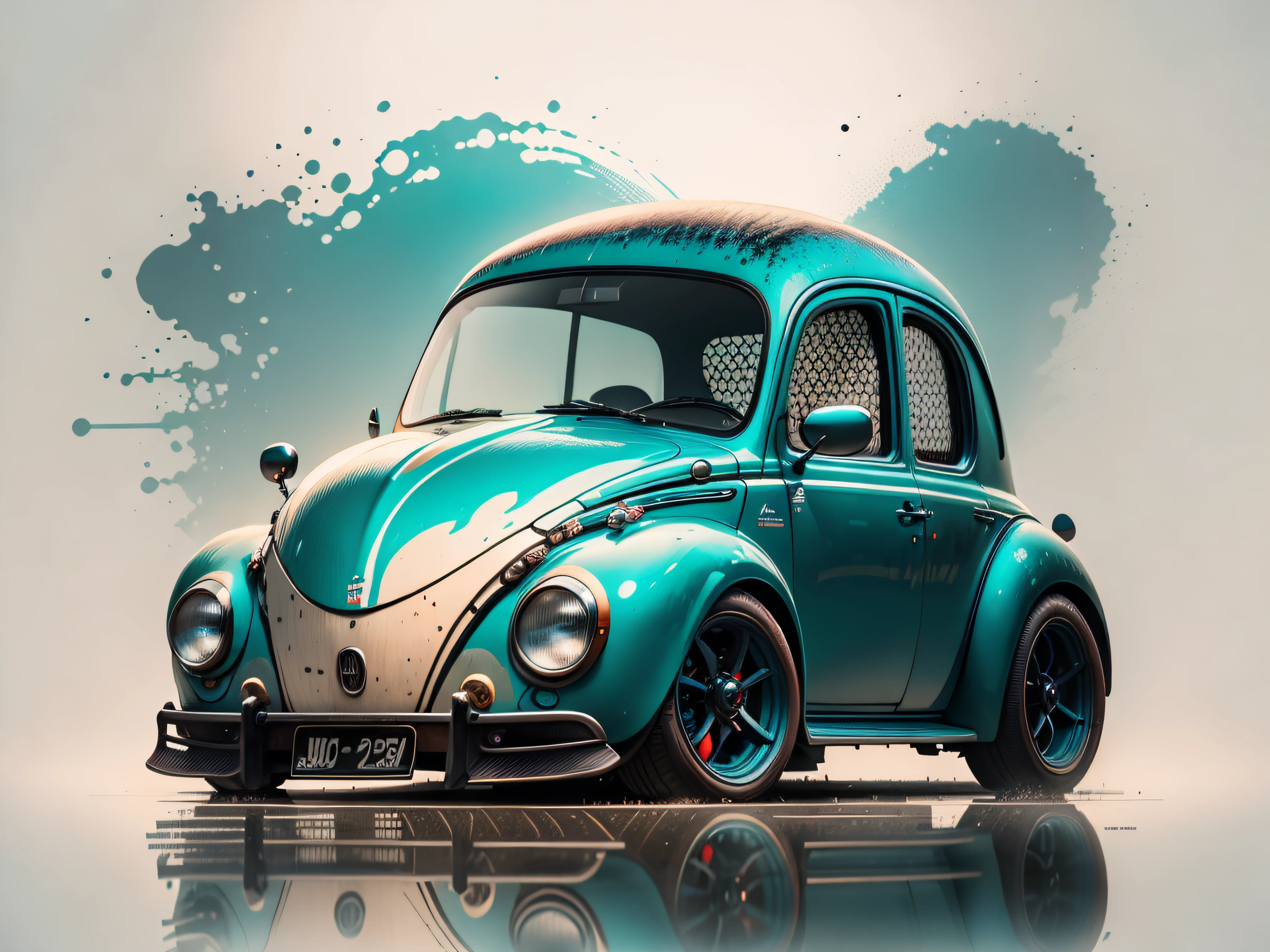 Obra maestra, hiper realista, raw, 8k, estilo futurista, detallado, Hi-Def, un primer plano de un coche blanco con ruedas enormes sobre un fondo ?????, pintado digitalmente,arte digital!!, coche de rally, cuerpo ancho, fondo de noche con lluvia y nieve