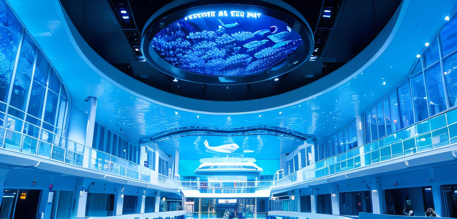 Business halls， Oceanarium ，Glowing fish， （There are huge whales swimming in the ceiling：1.5）， Ground projection  ，Fashionab， Technologie ，The light is real ，There are blue lights