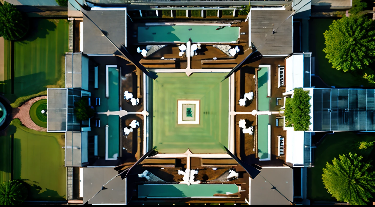 Aerial view of the square building with a fountain in the middle, a beautiful buddhist mandala, giant lotus mandala, color aerial photo drone, upper view, top - view, View from above, Yantra, looking from above, shot from above, photo taken from above, Top-down view, top - down view, nanquan, looking from above, top down shot