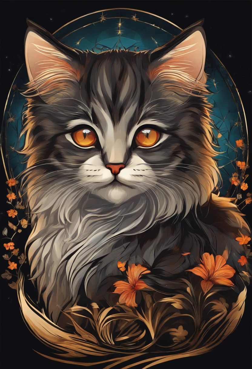 cute little Hachire Cat A logo Anime style The pattern is black