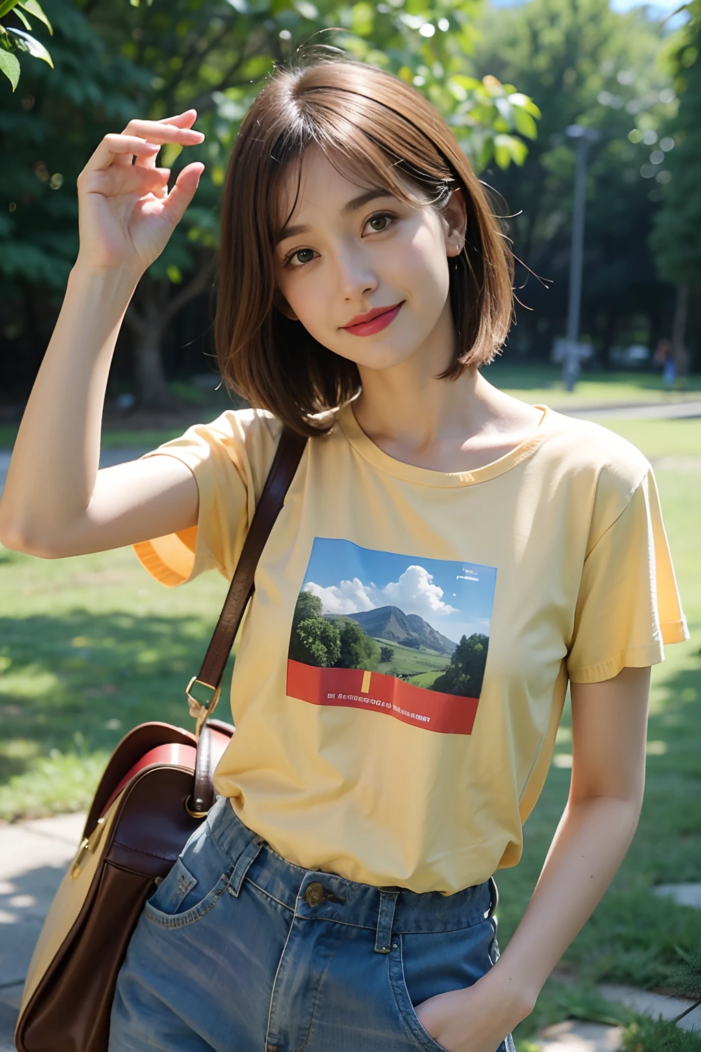 obra maestra,La mejor calidad, Muy flaca india Allison Mack ,
brown hair , ,. labios rojos ,Cabello largo , , no selfie , profundidad de campo, no feliz,
, without smiling ,,, camiseta roja , Pantalones Jens ,
mirando al espectador, en el parque , sentarse