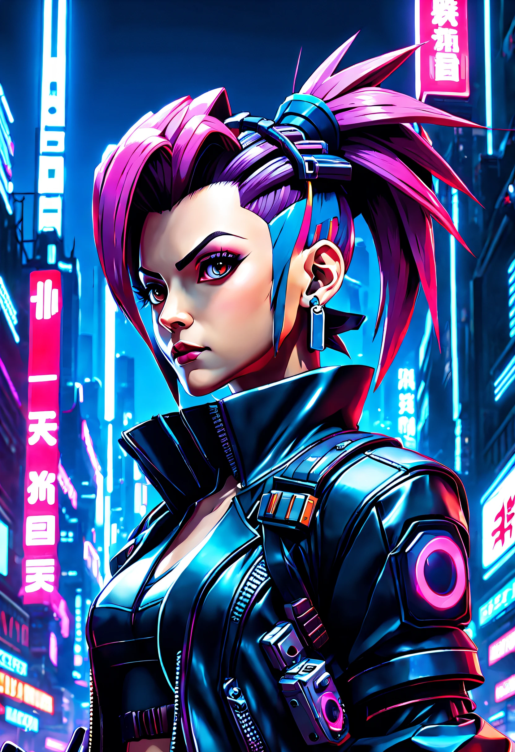 isometric style Jessie, Musashi, Team Rocket, Pokemon, (reimagined in a cyberpunk universe), (cyberpunk style), (cyberpunk), (cyberpunk outfit), (punk hair), (augmentation), cybernetics, glowing neon lights, cinematic scene, hero view, action pose, beautiful 8k, detailed background, masterpiece, best quality, high quality, absurdres, vivid. vibrant, beautiful, crisp, detailed, ultra detailed, intricate