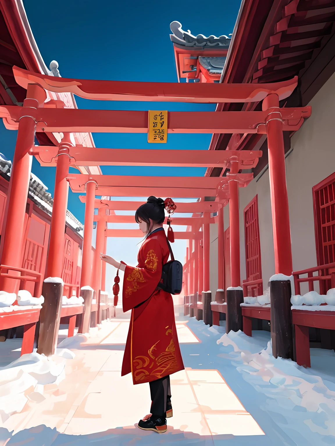 {{master part, best quality, CG extremamente detalhado, Unity 8k papel de parede, Cinematic lighting}}, pintura a tinta tradicional chinesa,
pintura a tinta tradicional chinesa , Red Chinese Temple, colina com neve no topo