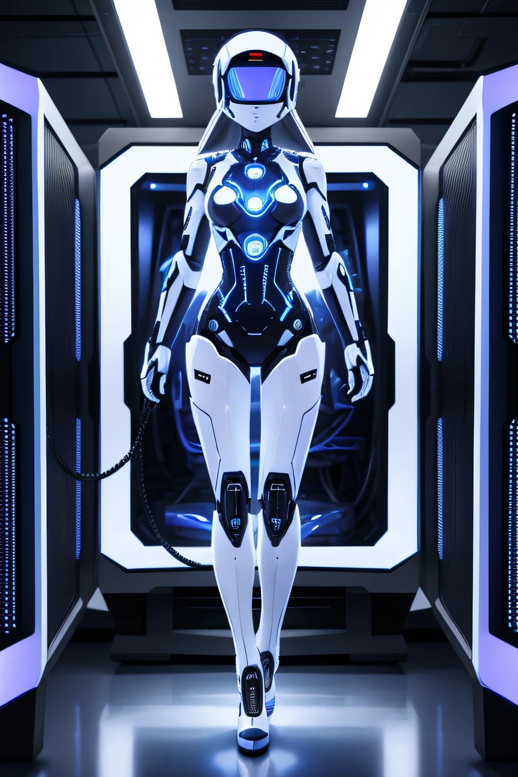 Female computer robot The whole body is a machine There is a transparent cover on the head so that you can see the machine inside. Feet shaped like high heels Full body like