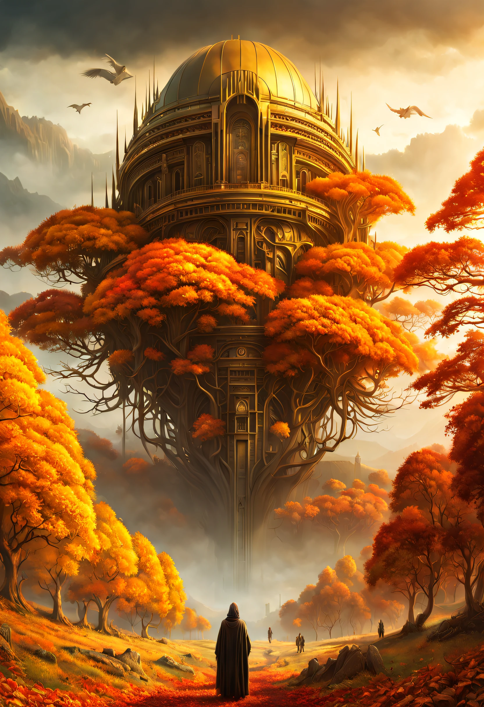 autumn landscape, sf, intricate artwork masterpiece, ominous, matte painting movie poster, golden ratio, trending on cgsociety, intricate, epic, trending on artstation, by artgerm, h. r. giger and beksinski, highly detailed, vibrant, production cinematic character render, ultra high quality model