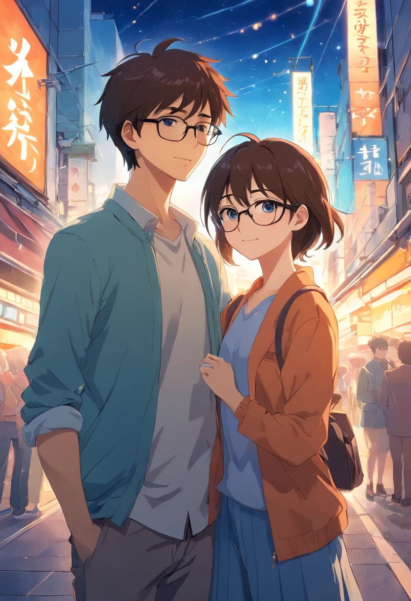 glasses couple anime with happy anniversary