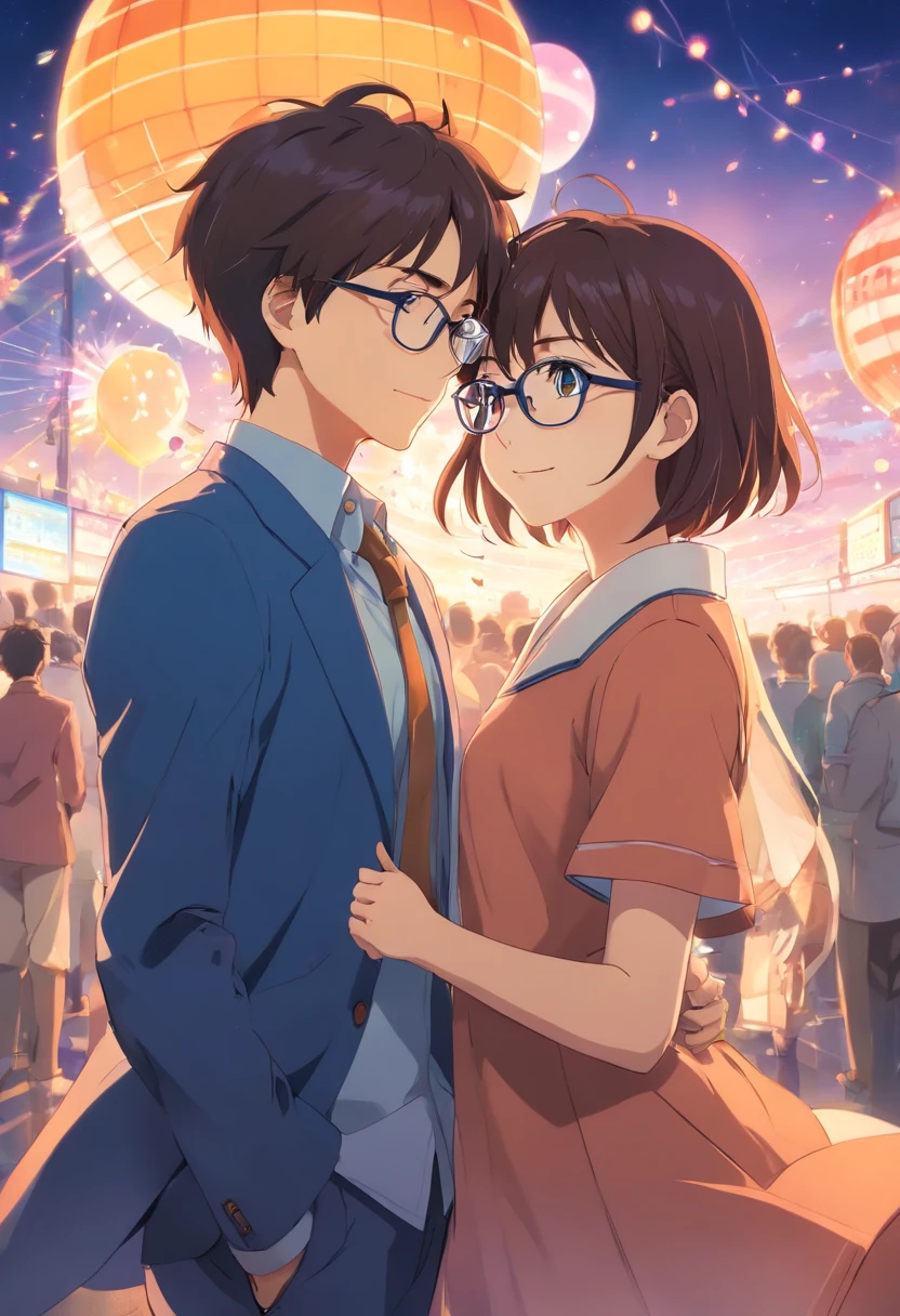 glasses couple anime with happy anniversary