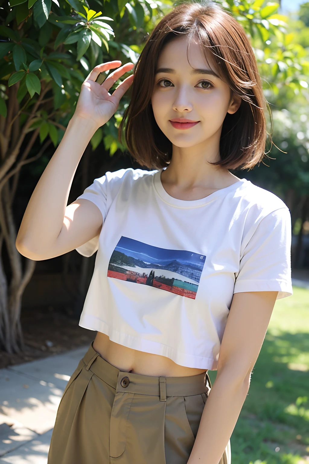 maestra,La mejor calidad, Muy flaca india Allison Mack , brown hair , ,. labios rojos ,Cabello corto , , no selfie , profundidad de campo, no feliz, , without smiling ,,, camiseta roja , Pantalones Jens , mirando al espectador, en el parque