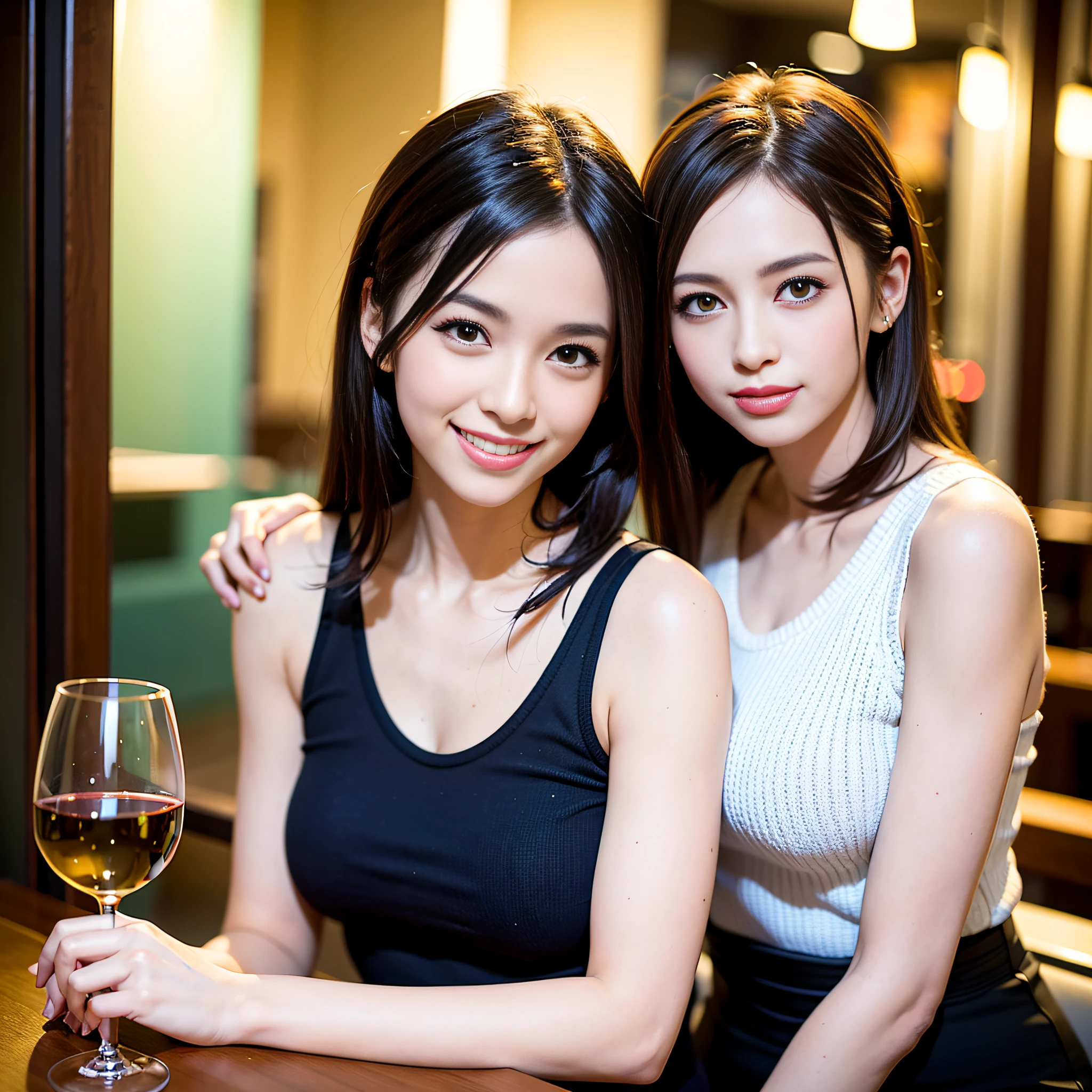 (64K, UHD, top quality, masterpiece: 1.2), (realistic, photorealistic: 1.37), super detailed, pretty woman 1 person, (slim face), (slim body), (brown hair), (short cut), cheeks slightly blushing, (35 years old), 38 years old, solo, beautiful detailed urban night view outside the window, restaurant, wine glasses sit, at night, in a prominent place (from the waist up) NovaFrogStyle, Actress, Model, Waist Up, White Wine, Slim, Wine Glass, Super Clean Night View, Wine Glass Put in the Middle, Happy Smile, (Smile: 1.15), Beautiful Fine Eyes, Upper Body, Bust Japan Up, Night, Short, Short, Actress, Model, Waist Up, White Wine, Slim, Wine Glass, Super Clean Night View, Wine Glass Put in the Middle, Happy Smile,