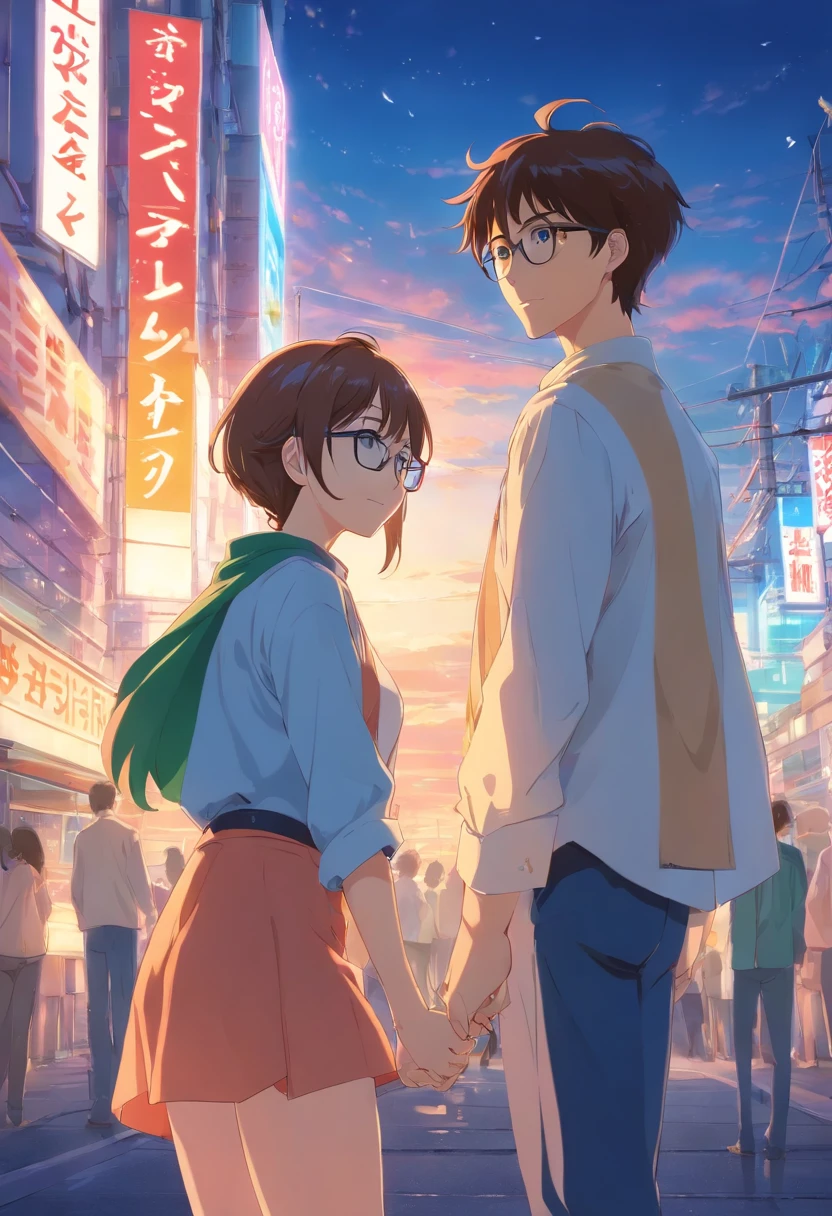 glasses couple anime happy anniversary, tall girl