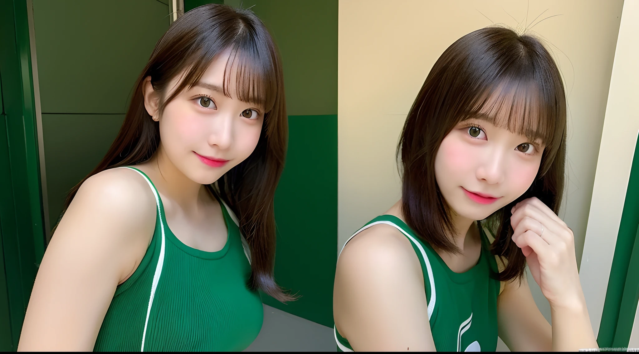 18-year-old cheergirl in a green miniskirt(E Cup Breast)