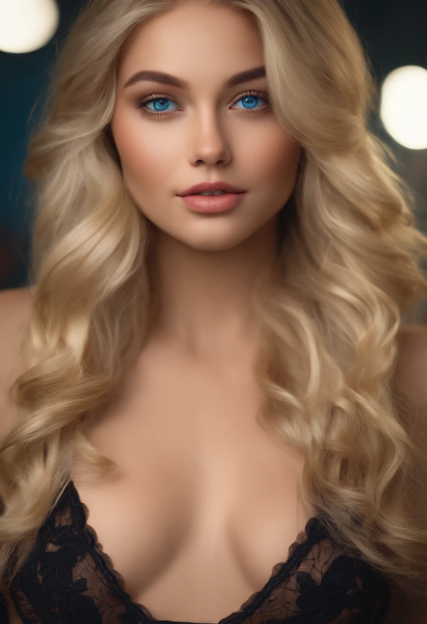 realistic 18 years old woman with blonde hairs and blue eyes and big ass