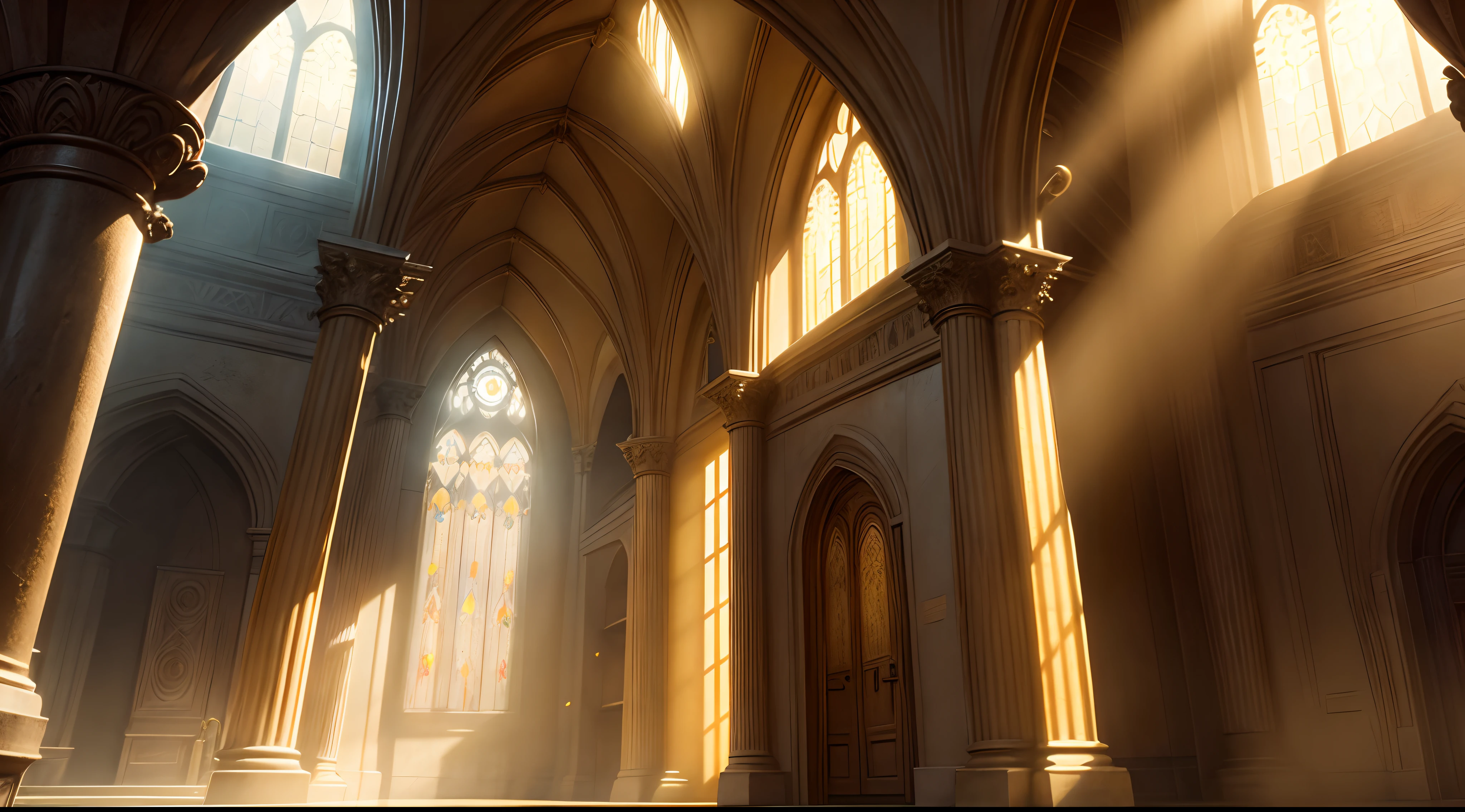 Harry Potter background without people, INSIDE, WARM LIGHT, yellow light ray
